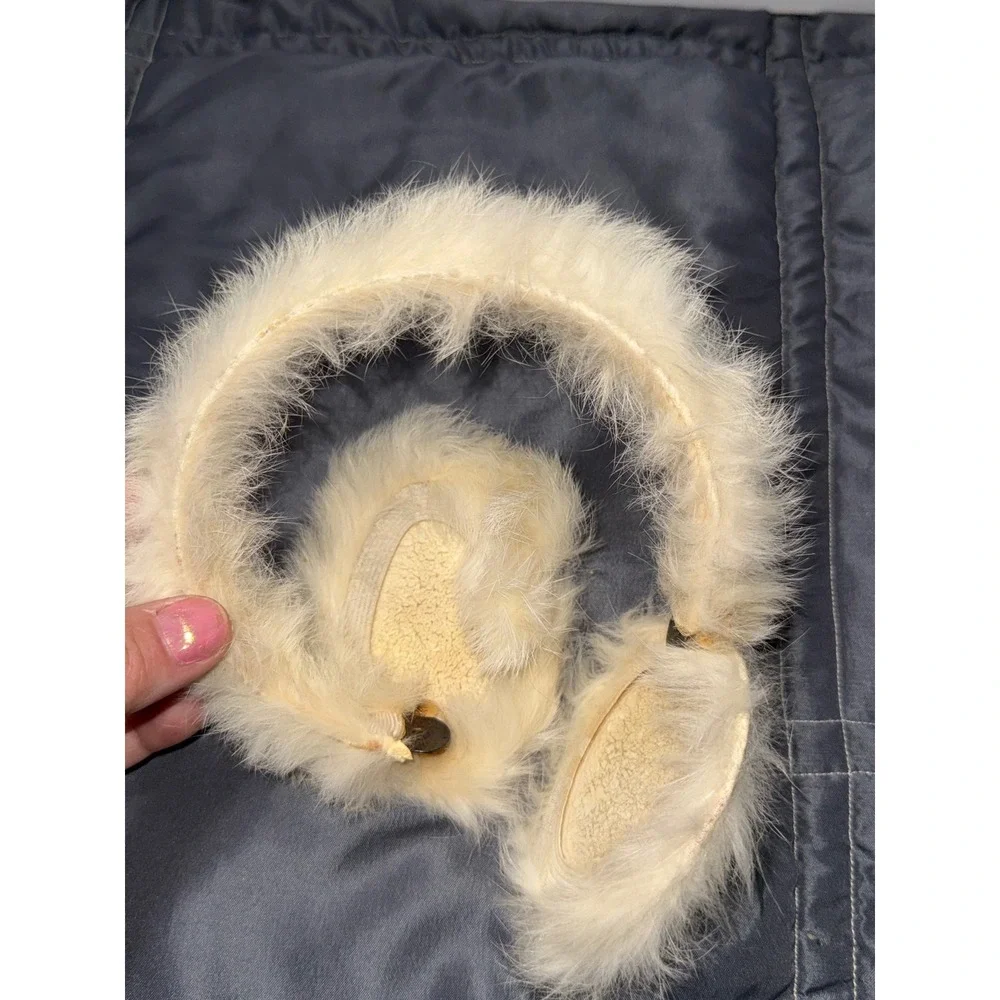 Vintage Cream White Faux Fur Earmuffs Fuzzy Winter Ear Warmers Accessory
